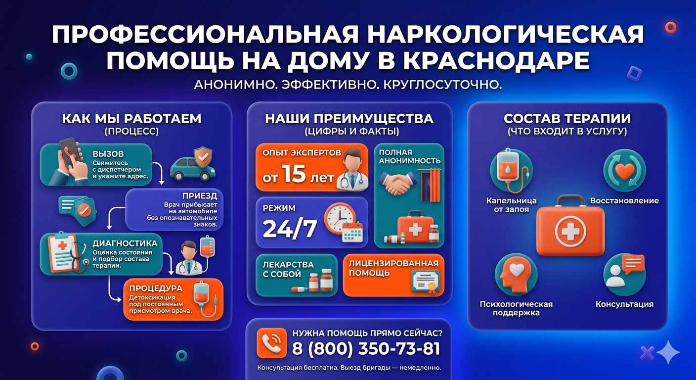 Инфографика о принципах лечения алкоголизма на дому в Мамоново: этапы вызова нарколога, преимущества анонимной детоксикации и состав медицинской помощи.